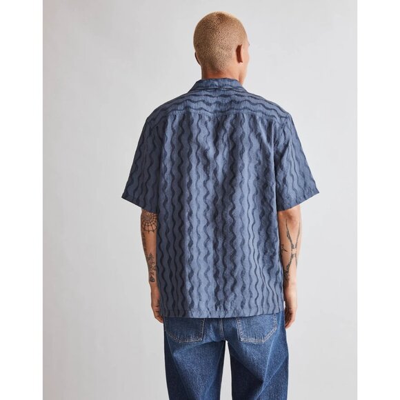 Madewell Boxy Short-Sleeve Shirt in Jacquard Men Size XS Warm Midnight Blue NWT - Picture 8 of 16